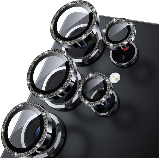 WSKEN for Samsung Galaxy S25 Ultra Camera Lens Protector - Ultra Thin Case Friendly, 9H Shatterproof Tempered Glass with Aluminum Metal Circle Camera Screen Protector Cover Accessories, Glitter Black