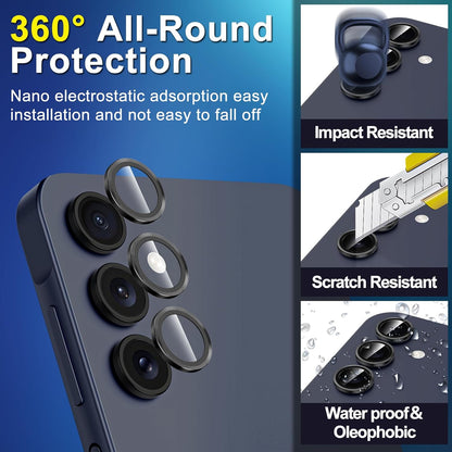 for Samsung Galaxy A35 5G Camera Lens Protector, Individual Metal Ring Tempered Glass Lens Cover, [Strong Adsorption] Scratch Resistant Ultra-Thin HD Clear Lens Cover, 1 Set-Black