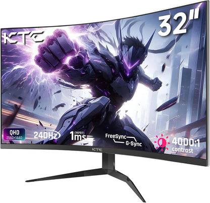 KTC 32Inch 240Hz Curved Gaming Monitor, 1000R VA, QHD(2560x1440p), 4000:1 Contrast, Support FreeSync GSync, HDMI2.0(144hz)/DP1.4(240hz)/Earphone, Tilt, Xbox PS5 Switch, 2K Computer Monitor for Gamer
