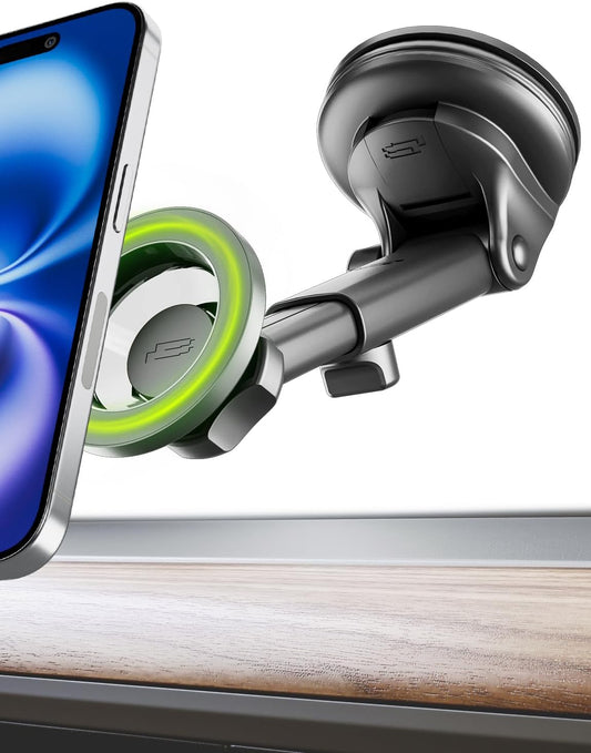 Bracketron MagSafe Car Mount,MagAlign Pro Extend Magnetic Phone Holder for Car Windshield & Dashboard & Vent,360° Vacuum Suction Cup Phone Mount for iPhone 16 Pro Max 15 14 13 12,Car Accessories.
