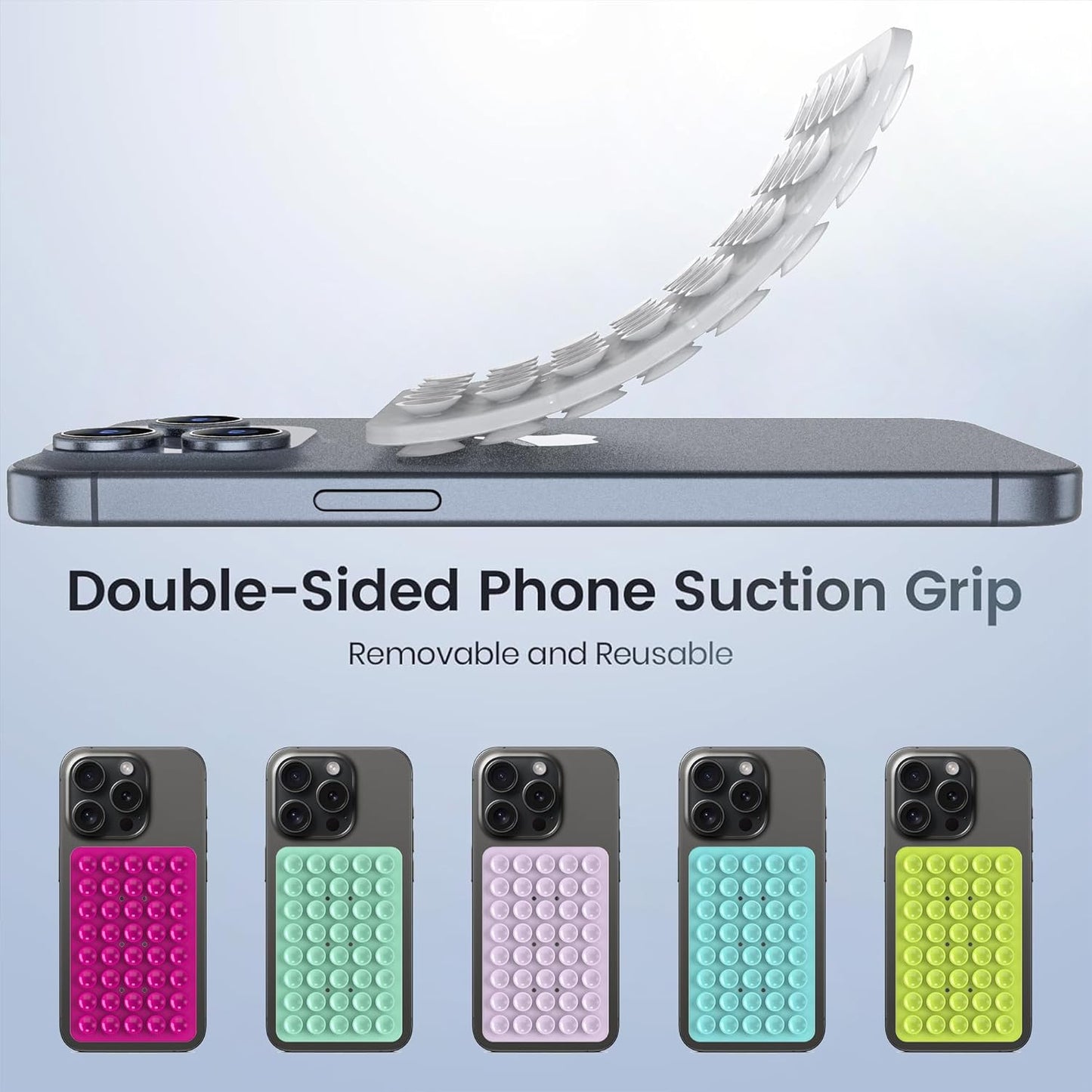 Silicone Double Sided Suction Phone Case Mount, Detachable Hands Free & Strong Grip Holder for Selfies & Videos, Compatible iPhone Android (Transparent, 1Pack)