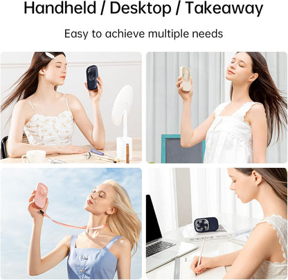JISULIFE Handheld Mini Lash Fan with Bracket, Small Portable USB Rechargeable Personal Makeup/Eyelash Fan with 3 Speeds for Women Mom Girls Office Outdoor Travel Blue