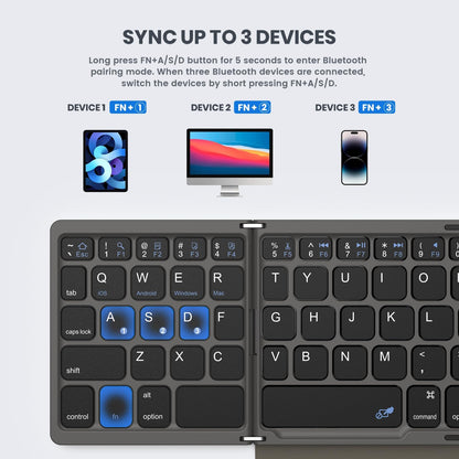 Foldable Bluetooth Keyboard with Large Touchpad, Numeric Keypad, PU Leather, Wireless Travel Keyboard for Windows, iOS, Android, Mac (Grey)