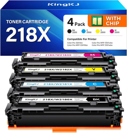 218X Toner Cartridges Set with chip 4-Pack 3301fdw Replacement for HP 218X W2180X W2181X W2182X W2183X 218A W2180A Black Compatible with HP Color Laserjet Pro MFP 3301cdw 3301sdw 3201dw Printers Ink