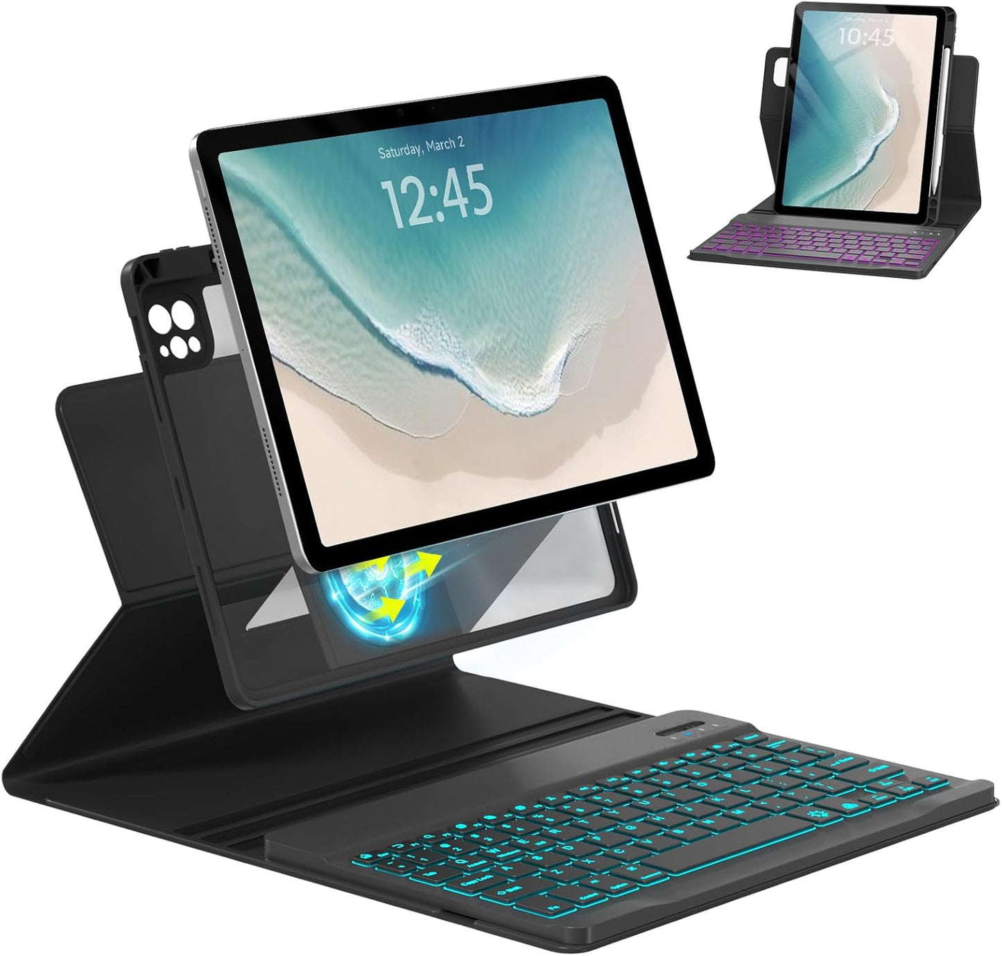 Magnetic Keyboard Case for iPad Air 5th 4th Generation 10.9 inch Pro 11 1st/2nd/3rd/4th, 7 Color Backlight BT Keyboard Folio with Pencil Holder 2022 2021 2020 2018 (Black