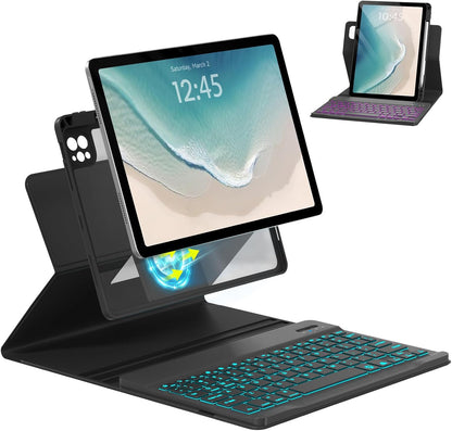 Magnetic Keyboard Case for iPad Air 5th 4th Generation 10.9 inch Pro 11 1st/2nd/3rd/4th, 7 Color Backlight BT Keyboard Folio with Pencil Holder 2022 2021 2020 2018 (Black