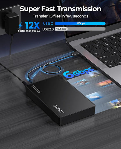ORICO 3.5" External Hard Drive Enclosure SATA III to USB3.1 Type C for HDD Tool-Free Installation Supports UASP and 20TB Drives - Black