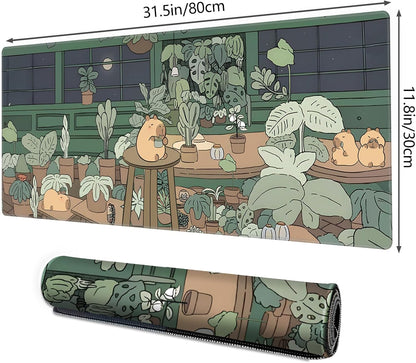 Galdas Gaming Mouse Pad XXL XL Large Long Extended Big Mousepad Non-Slip Rubber Keyboard Mouse Pad with Stitched Edges for Laptop Home Office (31.5x11.8x0.08 Inch) … (Green Window)