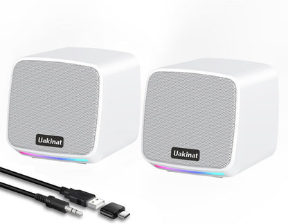 Computer Speakers,Computer Speakers for Desktop PC,Desktop Speakers,USB Powered 3.5mm Aux Speaker for PC,Laptop,Tablet,Phone(White)