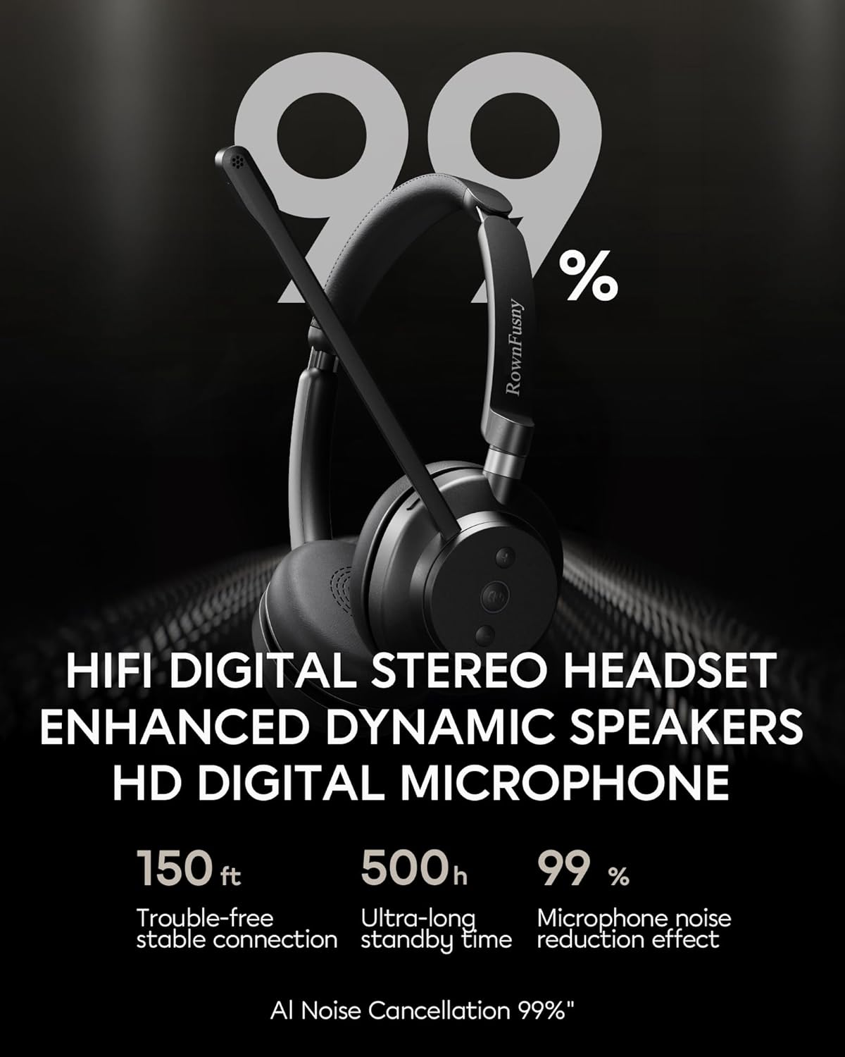 Wireless Headset with Mic for Work, Bluetooth 5.3, Advanced Noise Reduction Microphone, & HD Microphone & HiFi Stereo & Ultra Lightweight Comfortable Bluetooth Headphones for PC, Laptop, Phone,Zoom