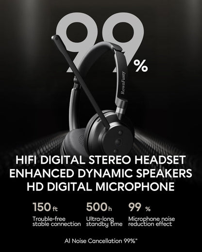 Wireless Headset with Mic for Work, Bluetooth 5.3, Advanced Noise Reduction Microphone, & HD Microphone & HiFi Stereo & Ultra Lightweight Comfortable Bluetooth Headphones for PC, Laptop, Phone,Zoom