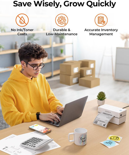 MUNBYN Bluetooth Thermal Label Printer, 130B Wireless 4x6 Shipping Label Printer for Shipping Packages Small Business Office or Home, Compatible with iPhone Android iPad Windows macOS Chrome Etsy eBay