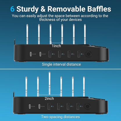 Catlyn Charging Station for Multiple Devices, 8 Port Charger Stations with 6 Mixed Charger Cables Organizer Dock,Compatible for Cell Phone,Tablet, Kindle, iPhone iPad for Family Home Office（Black）