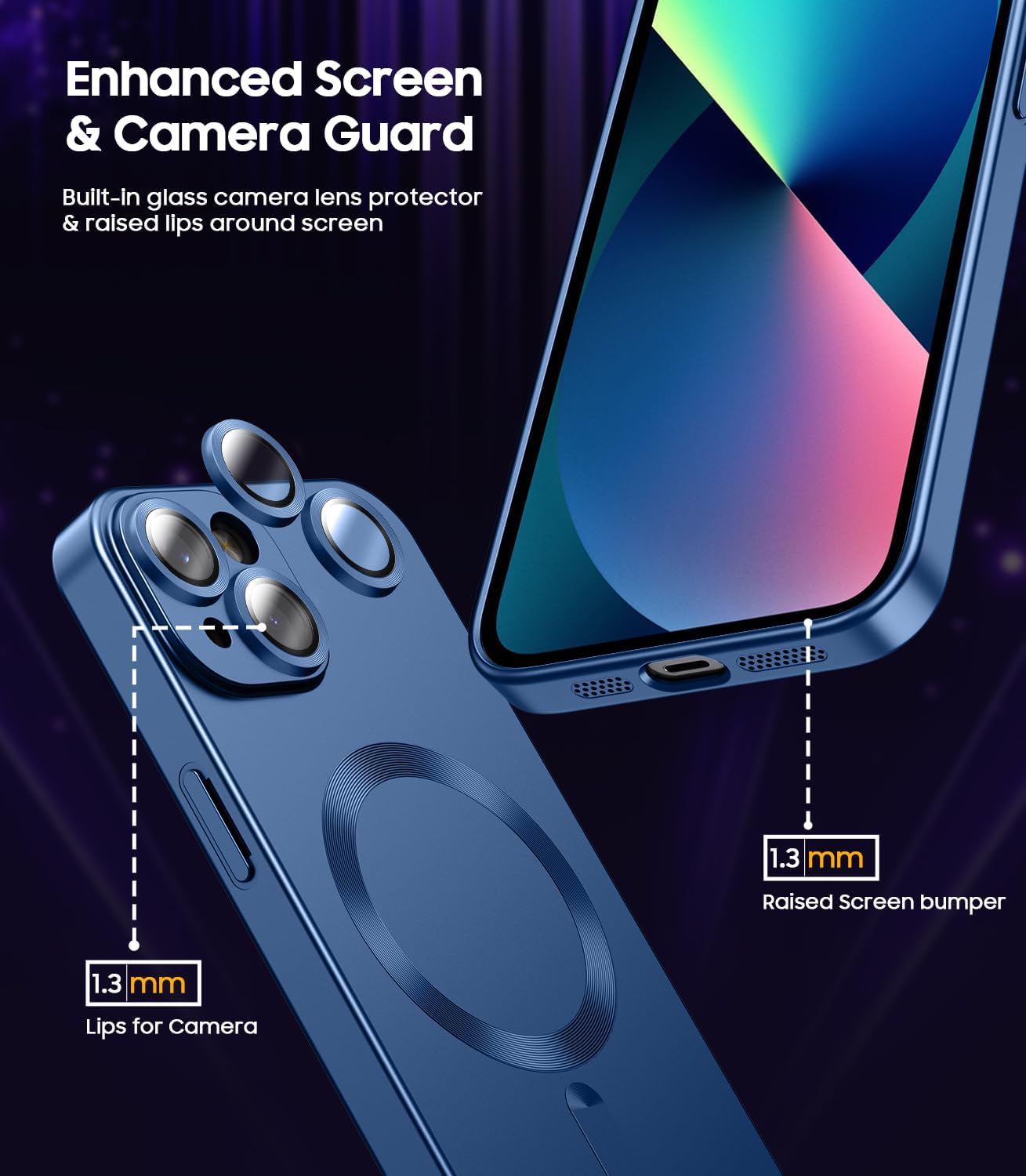 Magnetic for iPhone 13 Case [Compatible with MagSafe][Built-in Camera Lens Protector] Slim Soft Silicone Bumper Shockproof Metallic Luster Phone Case (Blue)