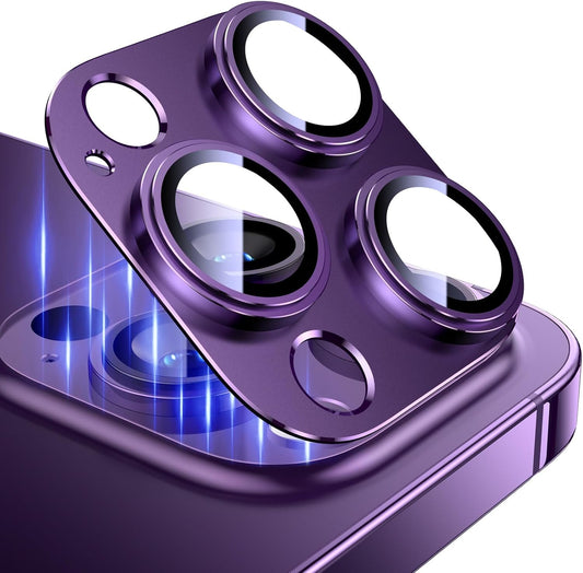 Esanik 2023 Upgrade 2 Pack for iPhone 14 Pro/iPhone 14 Pro Max Camera Lens Protector, Aluminum Alloy Metal matte Case Tempered Glass Camera Screen Cover, Scratch Resistant Case Friendly (Purple)