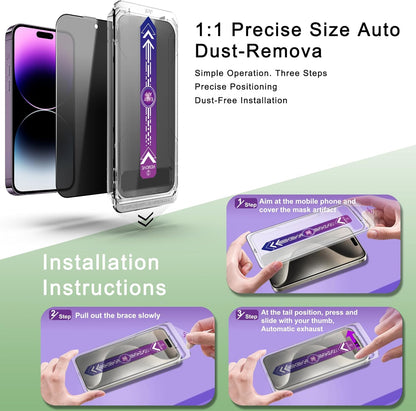 2 Pack Privacy Screen Protector for iPhone 15 Plus and iPhone 14 Pro Max 6.7-Inch Auto Dust Removal, No Bubbles, Anti-Spy Tempered Glass Film, Easy Installation