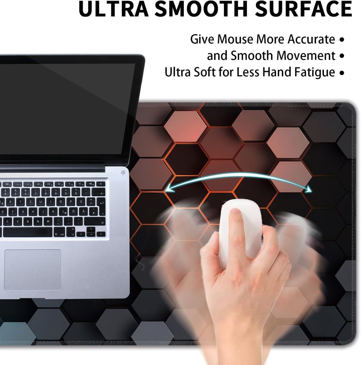 Hexagon Honeycomb Large Mouse Pad,Gaming Keyboard Desk Pad,Extended Mouse Mat Non-Slip Rubber Base with Stitched Edges for Office Game Home XXL 35.4"x15.7"