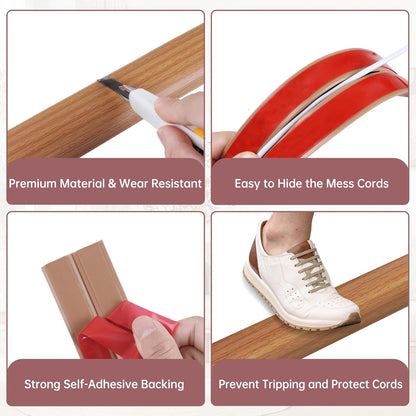 Floor Cord Cover Self Adhesive Cord Hider Floor Extension Cord Covers for Floor Power Cord Protector Cable Management Prevent Cable Trips Cable Cavity 0.47" W x 0.27" H (Light Brown Wood, 3.3Ft)