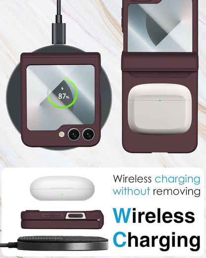 STORMTAL for Samsung Galaxy Z Flip 6 Case/Z Flip 7 FE Case, Hinge Protection, Built-in Screen Protector, Wireless Charging, Slim Rugged Phone Protective Case for Galaxy Z Flip 6 Wine