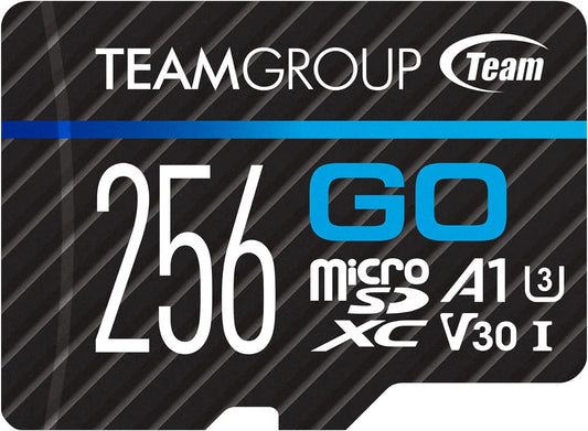 TEAMGROUP GO Card 256GB Micro SDXC UHS-I U3 V30 4K for GoPro & Action Cameras High Speed Flash Memory Card with Adapter for Outdoor, Sports, 4K Shooting TGUSDX256GU303