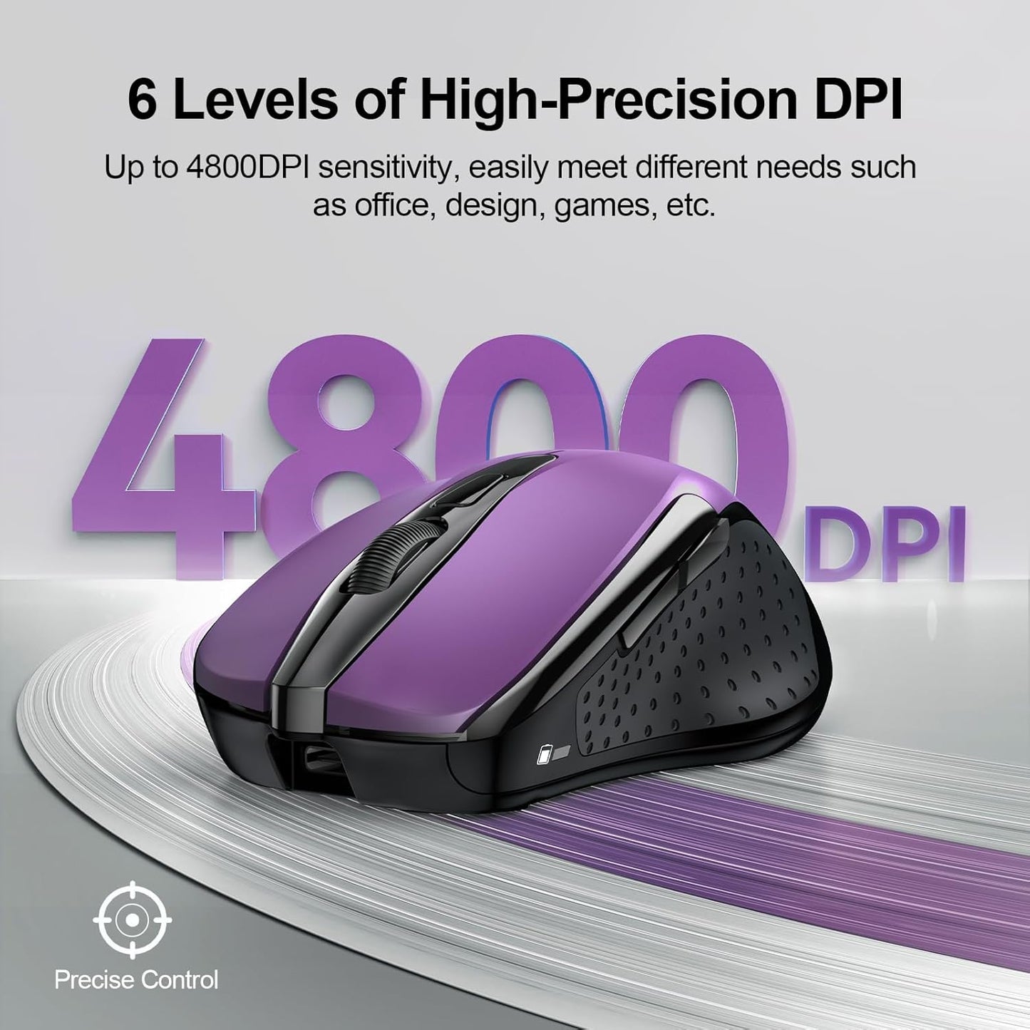 TECKNET Rechargeable Wireless Mouse,USB-A Silent Mouse, Quiet Click, 6 Adjustable 4800 DPI, Cordless Computer Mouse, Ergonomic Mouse for Laptop, 6 Buttons 2.4G Mouse for Chromebook, Ergo Grip - Purple