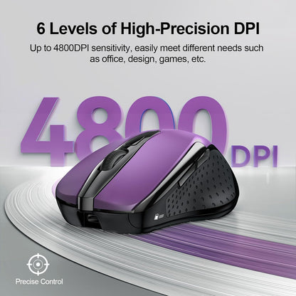 TECKNET Rechargeable Wireless Mouse,USB-A Silent Mouse, Quiet Click, 6 Adjustable 4800 DPI, Cordless Computer Mouse, Ergonomic Mouse for Laptop, 6 Buttons 2.4G Mouse for Chromebook, Ergo Grip - Purple