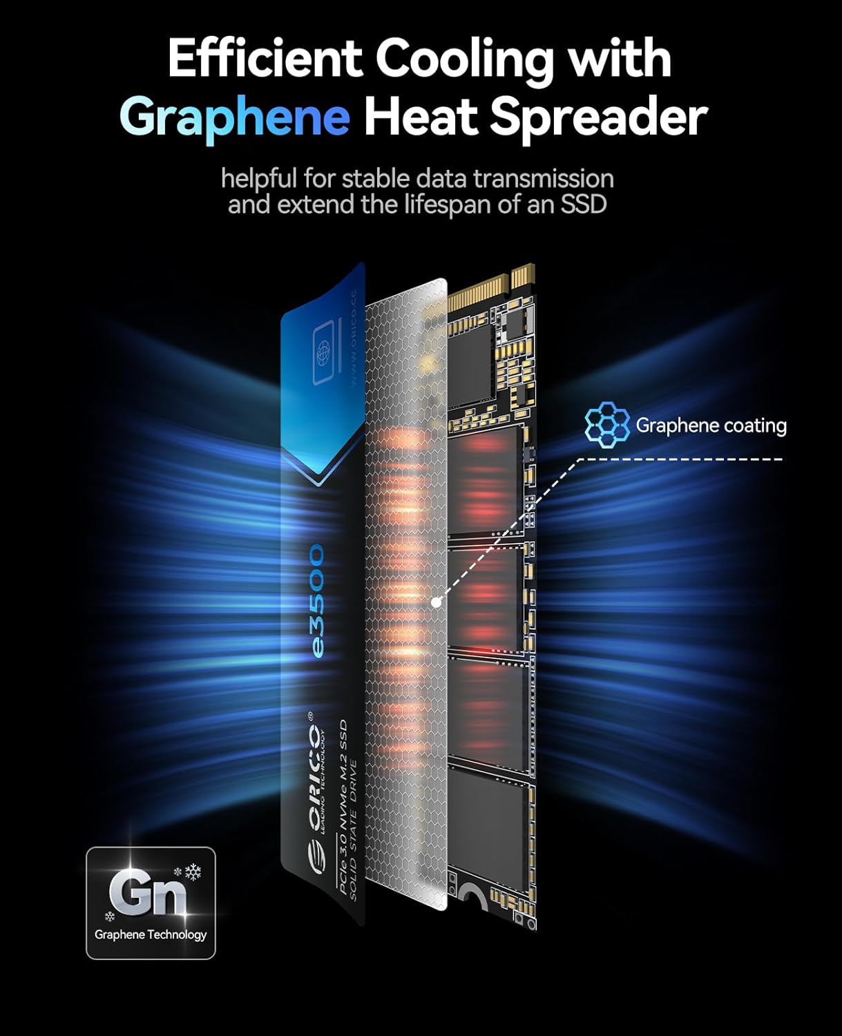 ORICO 256GB M.2 NVMe SSD, PCIe Gen3x4 M2 2280 SSD, Up to 1700MB/s Read & 1100MB/s Write, 3D NAND Flash Internal Solid State Drive with SLC Cache, Compatible with Laptops PC Desktops-e3500