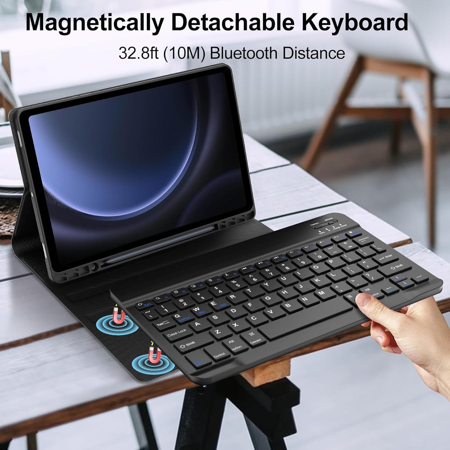 Galaxy Tab S9 FE+/ S9+ /S10+ 12.4 Inch Case with Keyboard, Detachable Bluetooth Keyboard with Pen Holder for Samsung Tab S10+ Plus/S9+ Plus/S9 FE+ Plus/S8+ Plus/S7FE/S7+ Plus 5G 12.4", Black