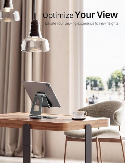 Nulaxy Aluminum Dual Foldable iPad Stand, Fully Adjustable Desktop Tablet Holder, Tablet Accessories for Office Kindle Compatible with Mobile Devices iPad Pro/Air/Mini, iPhone Pro/Max/Plus, Gray