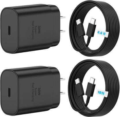 Phone 15 16 Charger, 30W Super Fast Charging, USB C Block Type C Cable Cord [ 6.6ft+10ft ] for iPhone iPhone 16,16 Plus,16 Pro,16 Pro Max, iPhone15, iPad Pro 12.9/11, Galaxy S24,S23,S22,S21-2Pack