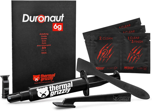 Thermal Grizzly - Duronaut - 6 Gram - Enhanced Durability & High Performance Thermal Paste - for Maximum Conductivity While Overclocking CPU/GPU/PS4/PS5/Xbox with 12 Cleaning Wipes 6 Wet & 6 Dry
