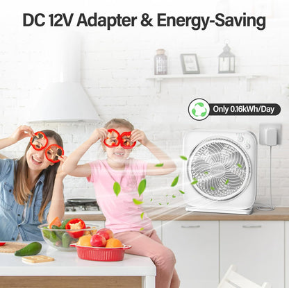 Portable Table fan, Window Fan,Small Box Fan with 3 Powerful Speed & 4 Timer Setting, 270° Pivoting Quiet Square DC Fan for Home Office Bedroom Bathroom Kitchen