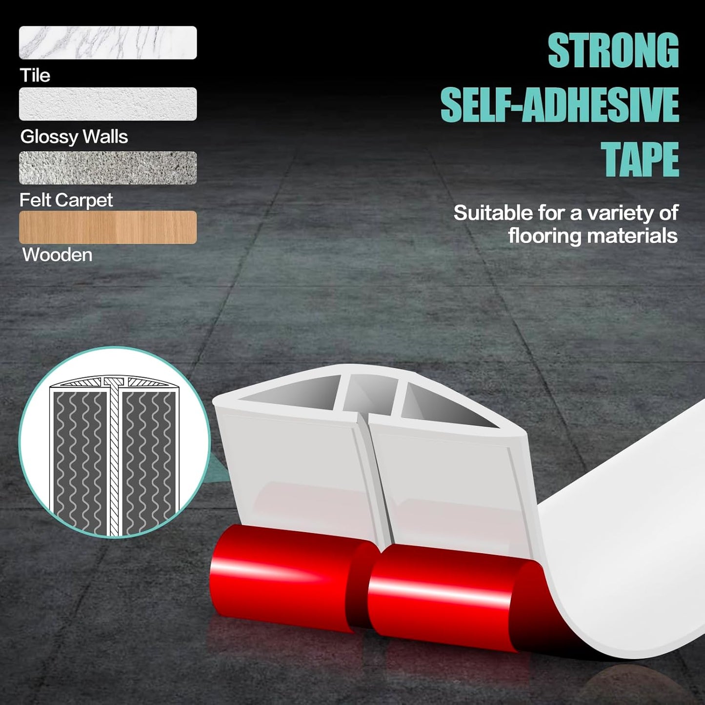 Floor Cord Cover Cavity 0.8"x0.37" Self Adhesive Cord Hider, 3.3FT Low Profile Cable Management, Extension Strip Protector for Wires, Prevent Cable Trips for Offices, Gyms, Exhibitions (White)