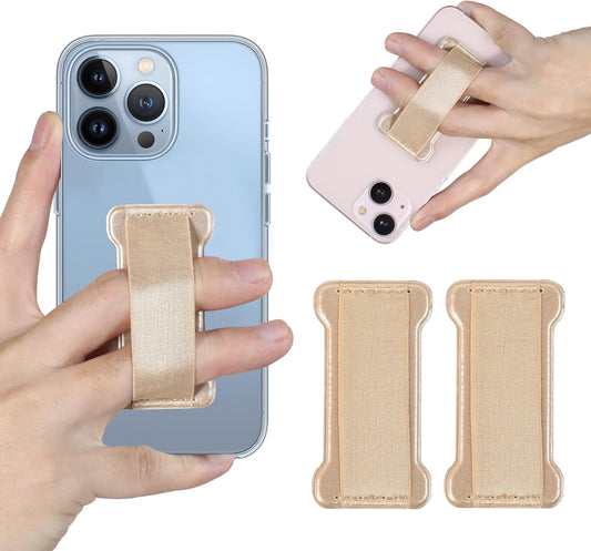 Phone Grip Holder for Hand, Universal Finger Strap Phone Holder, Finger Selfie Grip Compatible with Most Smartphones (Gold) - 2Pack