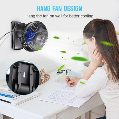 BESKAR USB Clip on Fan, Portable Small Fan with Cord Powered, 3 Speeds Strong Airflow, with Sturdy Clamp, Quiet Personal Desk Fan