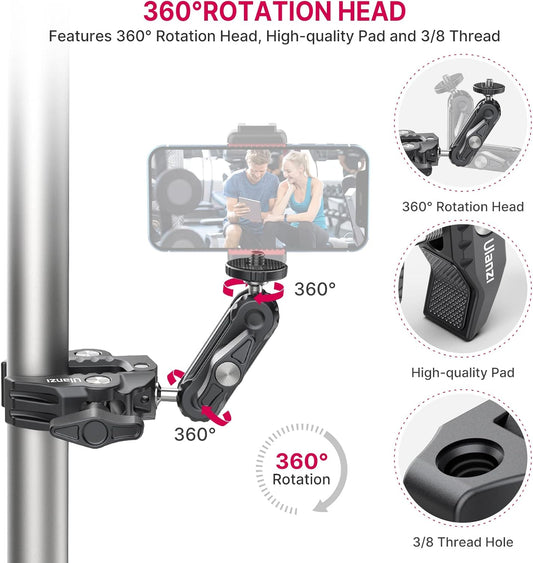 ULANZI Super Clamp Camera Clamp Mount Monitor 360° Ballhead Magic Arm Double Ball Head Adapter with 1/4"-20 & 3/8"-16 Thread ST-07 Phone Tripod Mount