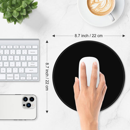 ITNRSIIET Mouse Pad Non-Slip Rubber Base Smooth Surface Stitched Edges Waterproof Durable Compatible with All Mice for Office & Gaming, Desk Accessory, Diameter 8.7 inch, JetBlack Solid