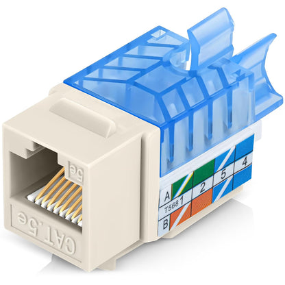 Everest 45° Angled RJ45 Cat5e Keystone Jacks 50-Pack in Light Almond - Slim Profile Female RJ45 Connectors - Cat 5e Keystone Jack - Compatible with 45° Angled Speed Termination Tool - 45Term