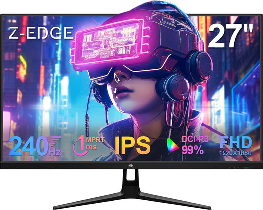 Z-Edge 27 inch Gaming Monitor, FHD 1080P 240Hz, Ultra-Fast MPRT 1ms Monitor, DCI-P3 99%, SRGB 120%, 8 bits, UG27PJ Frameless Bezel, 2X DP 1.4 Ports and 2X HDMI 2.0 Ports