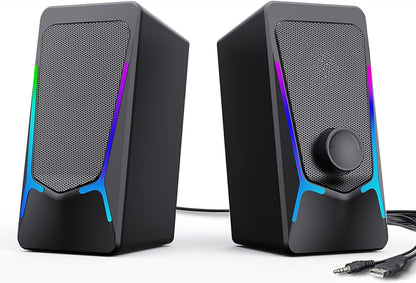 ROSON Computer Speakers, Gaming PC Speakers with Enhanced Bass and Volume Control, Stereo 2.0 USB Powered 3.5mm Aux Multimedia Speakers for Laptop/Desktop/Tablets/Phone