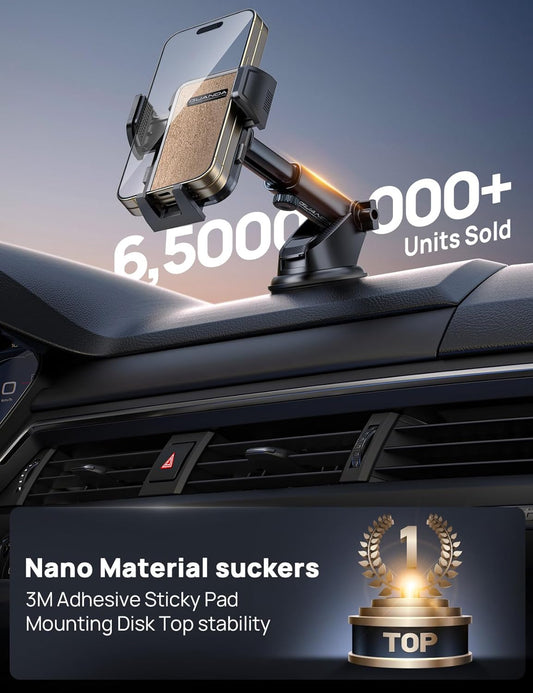 [2025 New] Dashboard Phone Holders for Your Car [Military Grade Stable] Phone Holders for Your Car, Non-Slip Silicone Carbon Fiber Car Phone Mount, Rotatable Suction Cup for All Phone, Gold