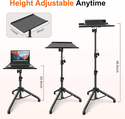Projector Stand,Projector Laptop Stand Tripod Laptop Tripod Stand Height 24.4" To 46" Laptop Floor Stand For Dj Equipment, Outdoor Movies, Office, Home, Stage Or Studio (Black)