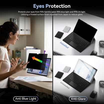 Privacy Filter Compatible with Microsoft Surface Pro 10 (2024) / 9 (2022) / 8 (2021) / X (2021, 2019), Easy On/Off 13 Inch Removable Anti Spy Glare Blue Light Privacy Screen