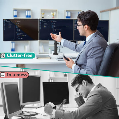 WALI Triple Monitor Mount, 3 Monitor Desk Mount for 13-27 inch Computer Screens, Holds up to 22 lbs, Triple Monitors Stand for Desk, with Tilt, Swivel, Rotation, VESA 75/100mm (M003S), Black