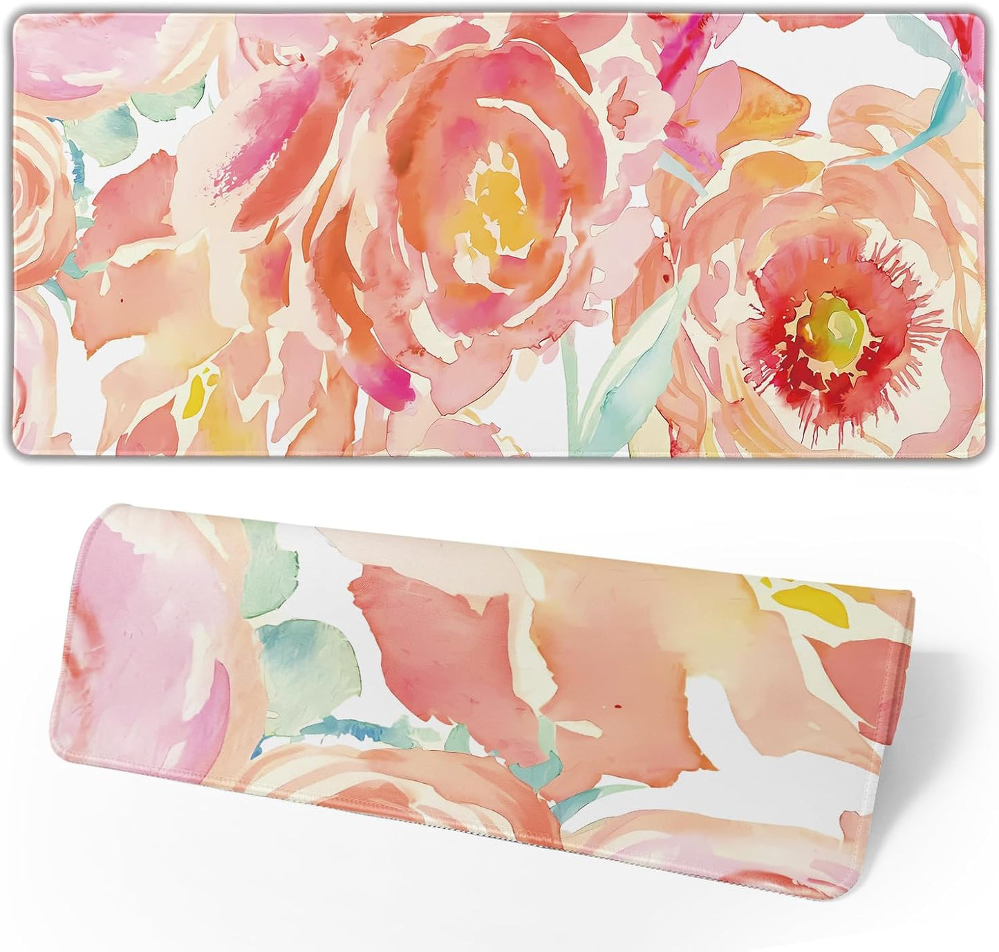 Pink Flower Large Mouse Pad Extended Gaming Mousepad 31.5 x 11.8 Inch with Anti-Slip Rubber Base Cute Office Decor Women Girls Computer Accessories Home Office Supplies