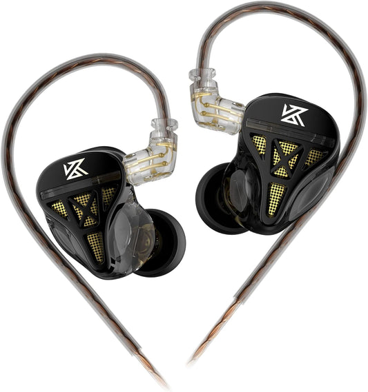 KZ DQS in Ear Monitor Headphones,Dynamic Driver Semi-Open HiFi Bass Earbuds Earphones with Detachable Cable Noise Isolating Earbuds 3.5MM Jack Plug for Smartphones/PC/Laptop/Tablet(Black,Without Mic)