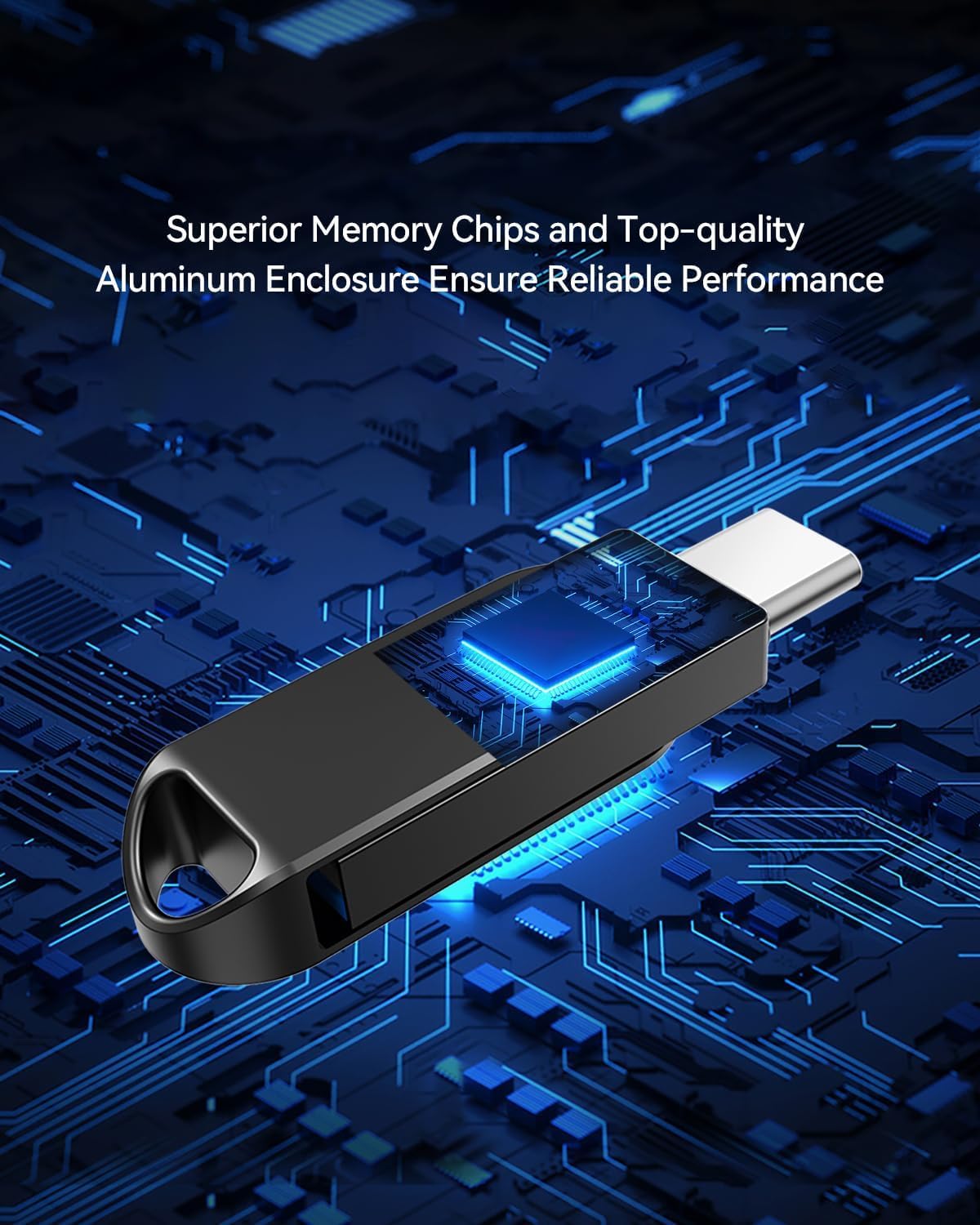 256GB USB-C & USB-A Dual Flash Drive, Waterproof, Metal, Slim Thumb Drive, OTG for PC, Smartphone, Tablet