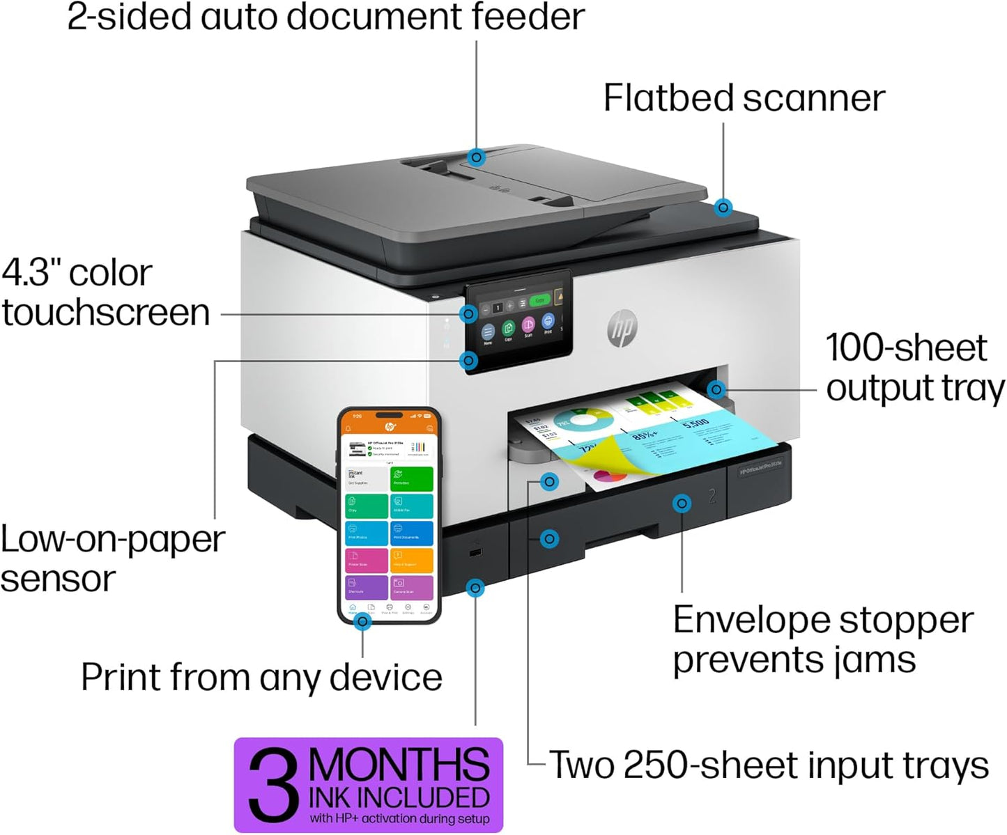 HP OfficeJet Pro 9135e All-in-One Printer, Color, Printer-for-Small Medium Business, Print, Copy, scan, fax, wireless. 3 month Instant Ink trial included ; Two-Sided Printing; Two-Side