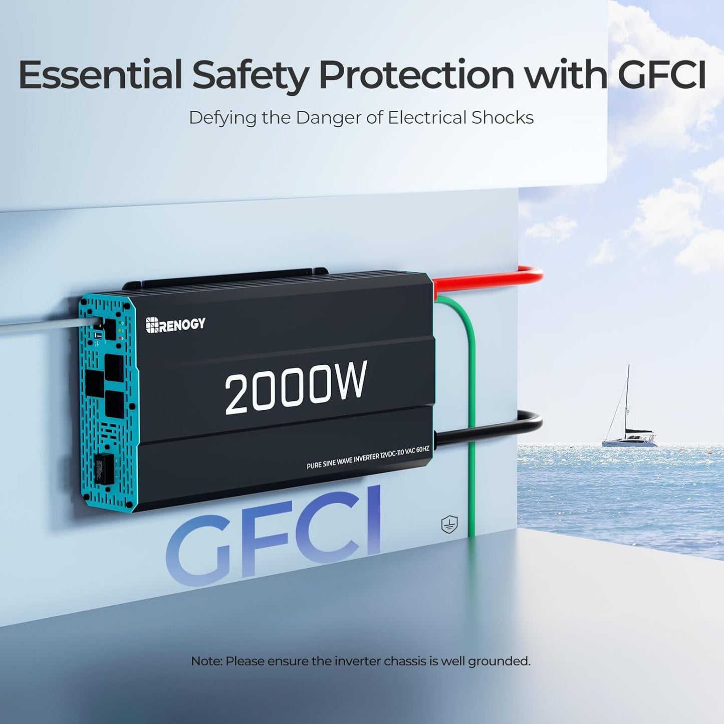 Renogy Inverter P2 2000 watt Pure Sine Wave Inverter, Solar Car Power Inverter 12V to 120V AC Converter for RV, Truck, Camping, Home Backup, Outdoor, Emergency, Off-Grid Living, 16.4FT Remote Control