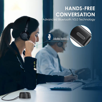 Bluetooth Headset, Wireless Headphone with Microphone for Computer, On Ear Bluetooth with USB Dongle for Office Call Center Skype Zoom Meeting Online Class (Dark Gray)